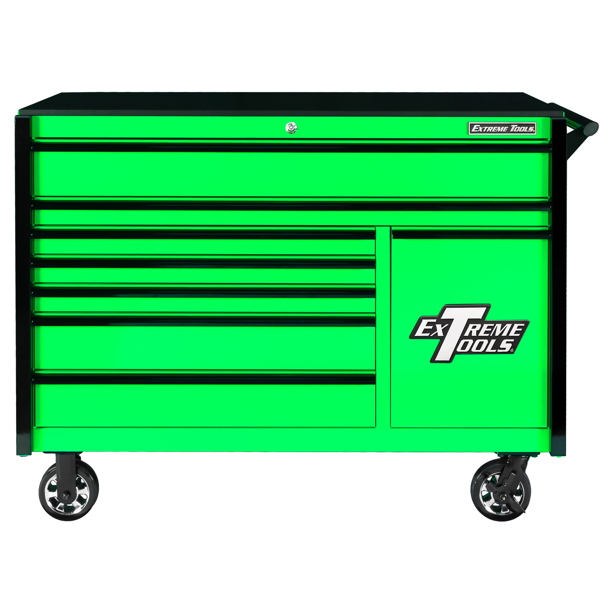 Extreme Tools DX Series Roller Cabinet - 55in.W x 25in.D, 8 Drawers, Green, Model# DX552508RCGNBK